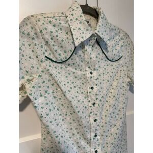 48. Vintage Lady DJ western top; piping; Size Medium (32)